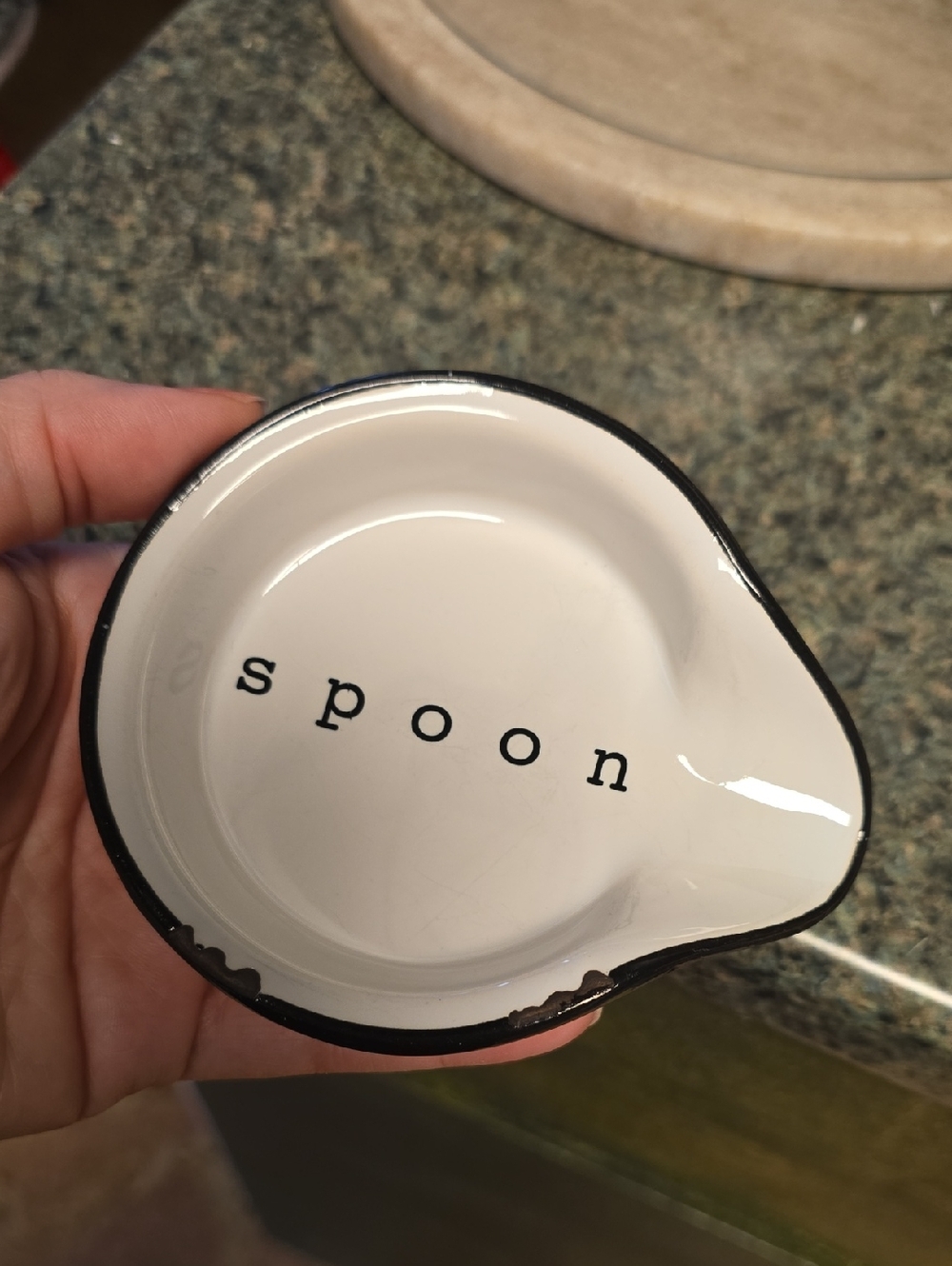 Magnolia Spoon Rest White Ceramic Spoon Rest with Black Trim